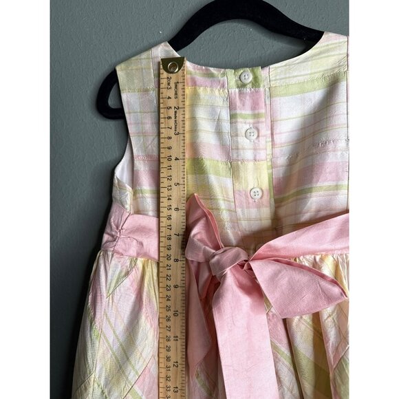 Janie and Jack 100% Silk Plaid Girls 6 Sleeveless Pastel Bow Dress - Picture 7 of 8